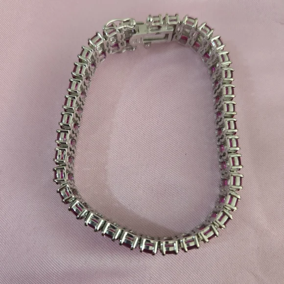 Elegant Pink and Clear Crystal Tennis Bracelet - Picture 4 of 6